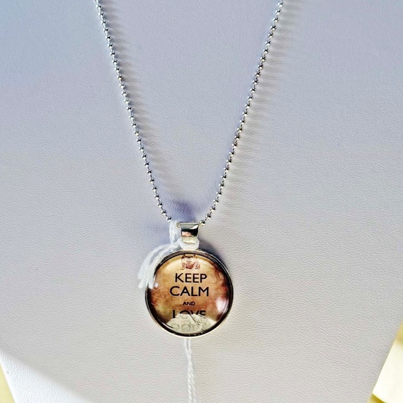 KEEP CALM AND LOVE DOGS PENDANT NECKLACE, HANDMADE, GLASS DOME ON METAL, 23 INCH - Picture 4 of 4